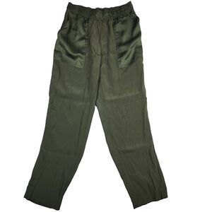 Sandro Paris Women's Forest Green Pull On Satin Accent Casual Pants Sz‎ 1/ US 4